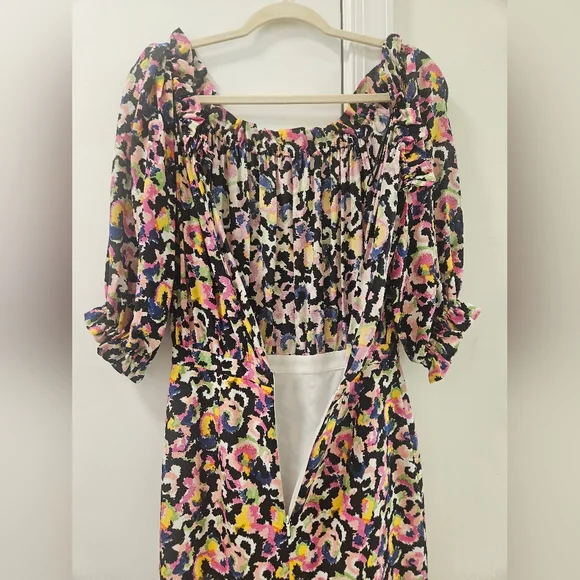 Saloni Multi-Colour Grace Dress Off-Shoulder Midi Dress Size 2 - Picture 6 of 14